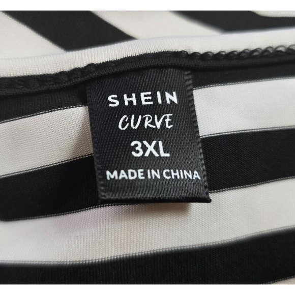 Shein Dress Women's 3XL Black White Stripe Spaghetti Straps Fit & Flare Midi - Picture 3 of 16